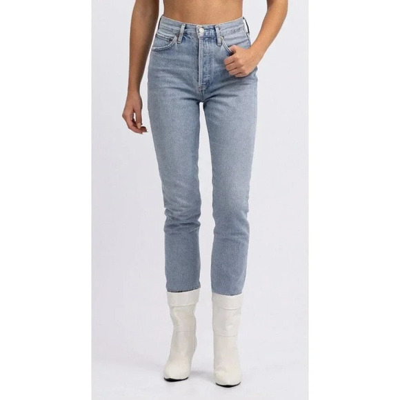 Agolde NWT Riley High Rise Straight Crop Button Fly Shiver Wash Denim Jeans 31 - Picture 1 of 13